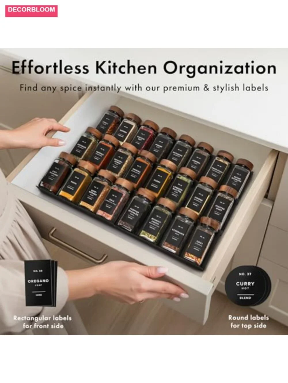 Square Spice Jars with Acacia Wooden Lids - Pack of 24 with Shaker Insert